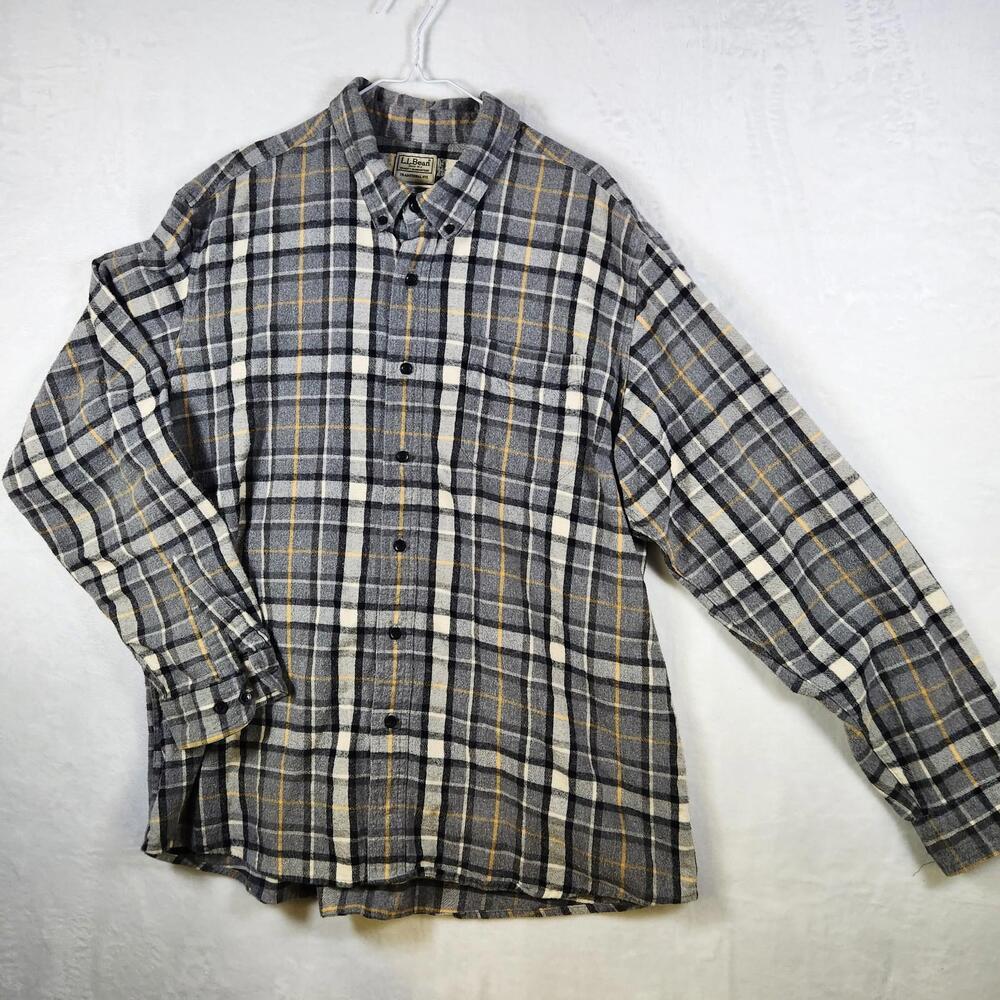 LL Bean Plaid Flannel Shirt Gray Size XL Traditional Fit Cotton